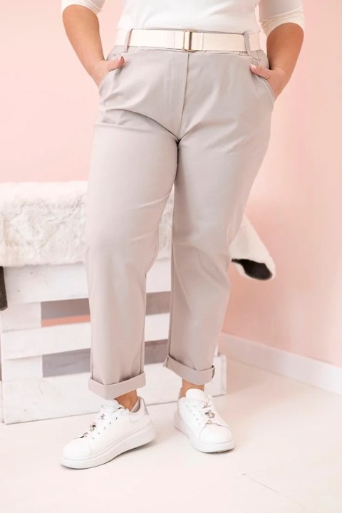 Spodnie damskie bawełniane Plus Size z paskiem ciemno beżowe XL