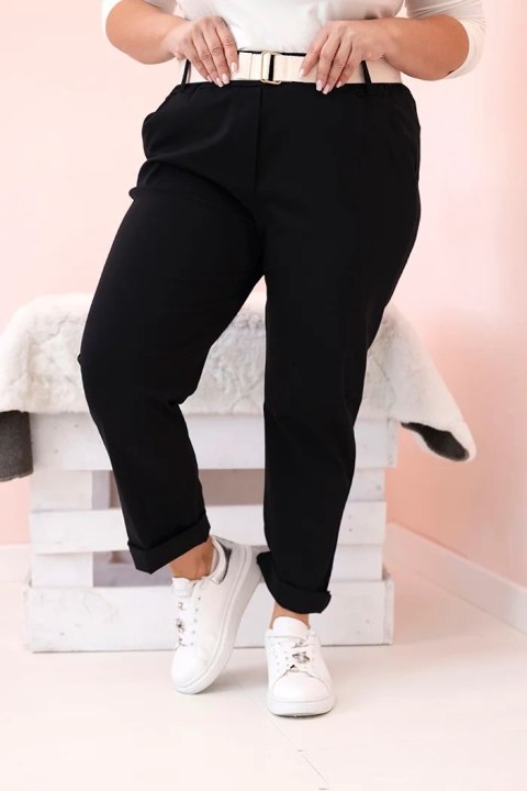 Spodnie damskie bawełniane Plus Size z paskiem czarne 2XL