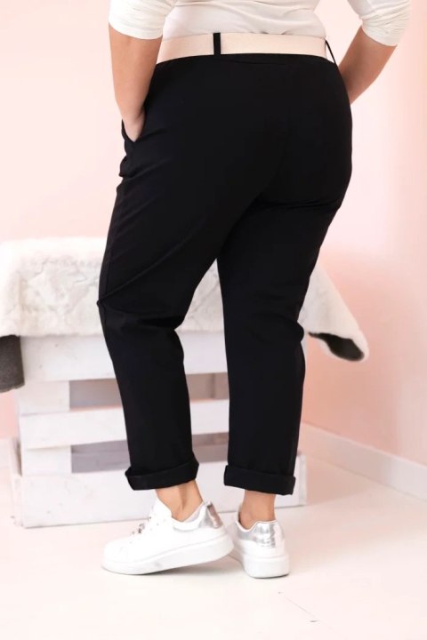 Spodnie damskie bawełniane Plus Size z paskiem czarne 2XL