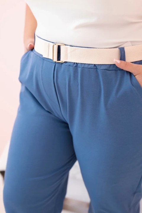 Spodnie damskie bawełniane Plus Size z paskiem jeansowe 2XL