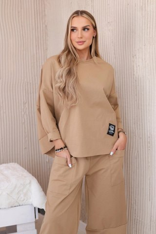 Komplet new punto bluza + spodnie jasny camelowy uniwersalny