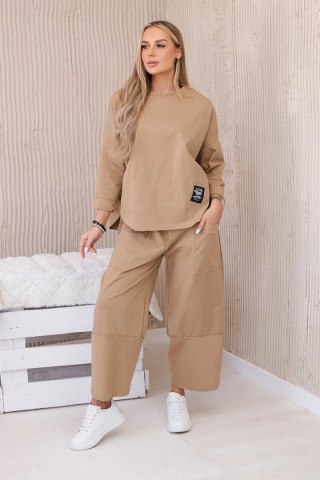 Komplet new punto bluza + spodnie jasny camelowy uniwersalny