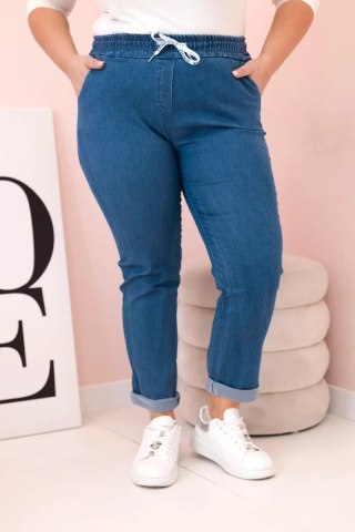 Spodnie damskie bawełniane Plus Size z elastyczną talią i wiązaniem jeansowe 2XL