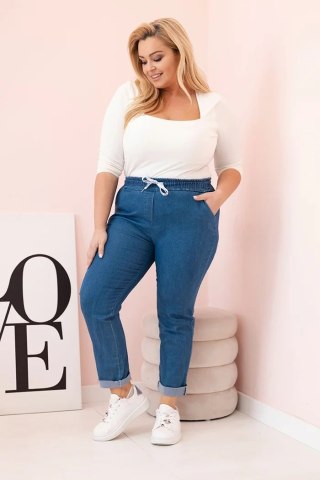 Spodnie damskie bawełniane Plus Size z elastyczną talią i wiązaniem jeansowe 3XL