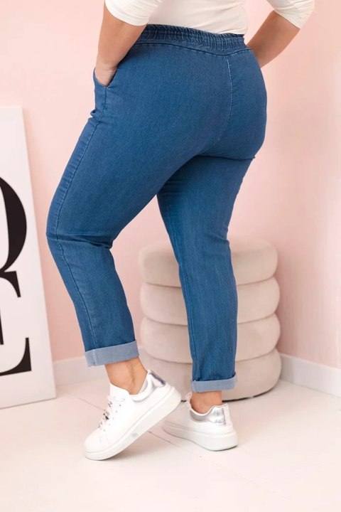 Spodnie damskie bawełniane Plus Size z elastyczną talią i wiązaniem jeansowe 4XL