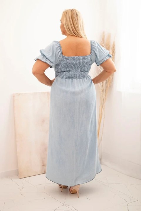 Sukienka damska plus size z krótkim rękawem i marszczeniem z tencelu maxi jasno jeansowa uniwersalny