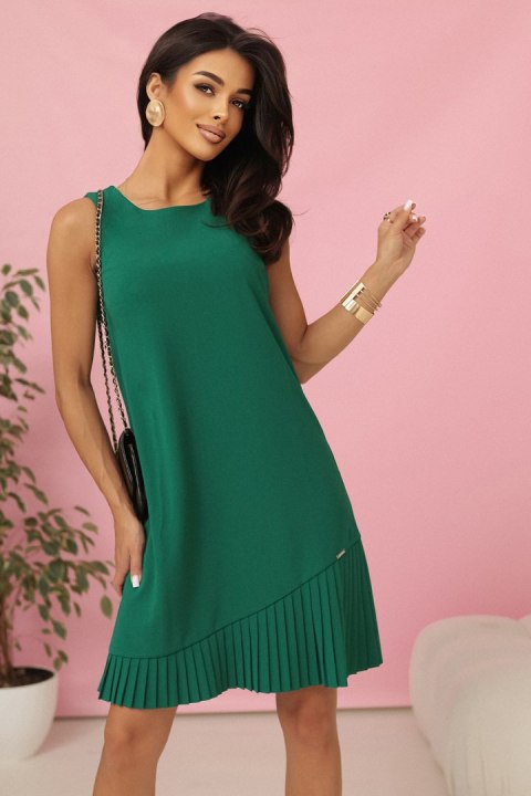 308-4 KARINE elegancka trapezowa sukienka z asymetryczną plisą - ZIELONA - XL