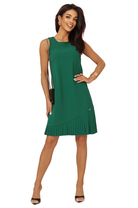 308-4 KARINE elegancka trapezowa sukienka z asymetryczną plisą - ZIELONA - XL