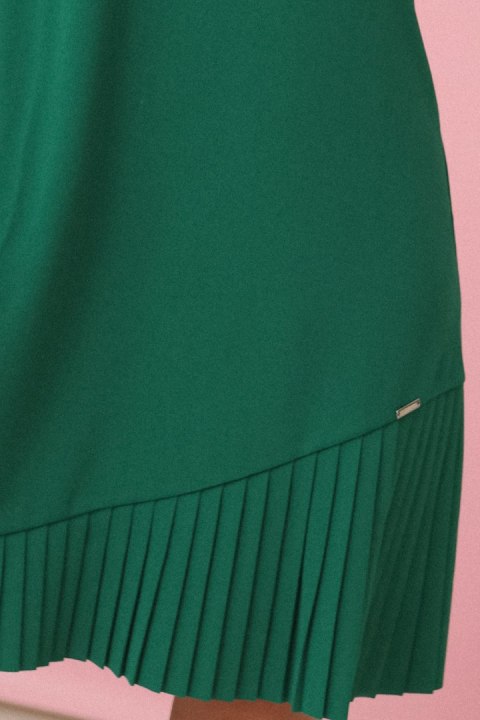 308-4 KARINE elegancka trapezowa sukienka z asymetryczną plisą - ZIELONA - S