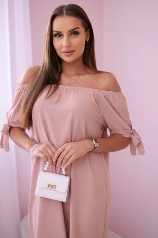 Sukienka wiązana na rękawach pudrowy róż uniwersalny