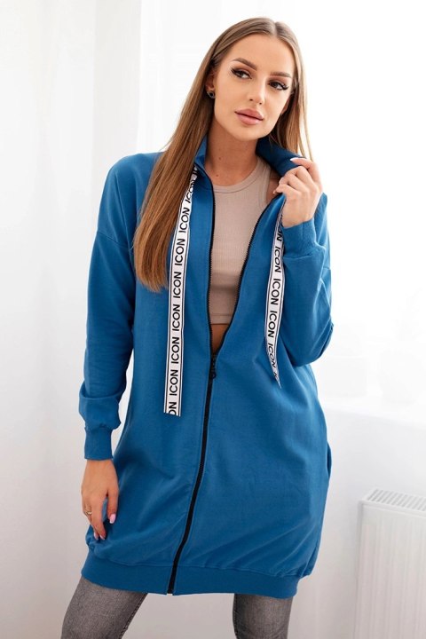Bluza damska zapinana na zamek z napisami jeansowa uniwersalny