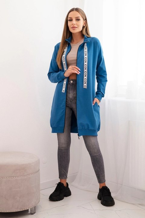Bluza damska zapinana na zamek z napisami jeansowa Bluza damska zapinana na zamek z napisami jeansowa
