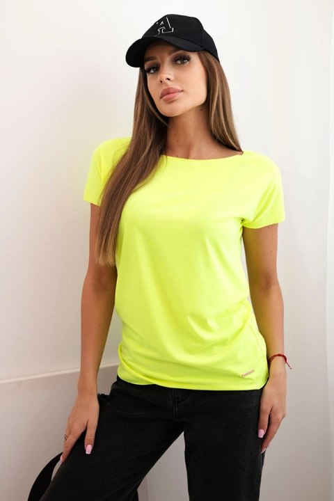 Bluzka damska z krótkim rękawem basic żółty neon uniwersalny Bluzka damska z krótkim rękawem basic żółty neon uniwersalny