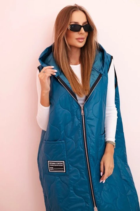 Kamizelka damska pikowana Plus Size z kapturem zapinana na zamek morska Kamizelka damska pikowana Plus Size z kapturem zapinana na zamek morska