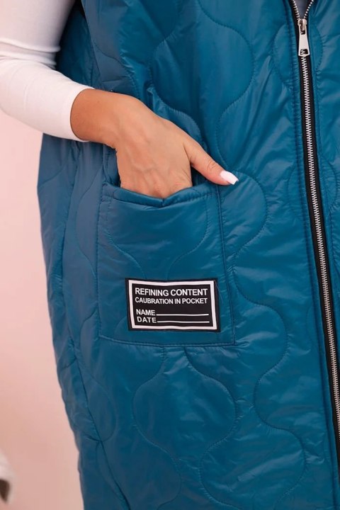 Kamizelka damska pikowana Plus Size z kapturem zapinana na zamek morska Kamizelka damska pikowana Plus Size z kapturem zapinana na zamek morska