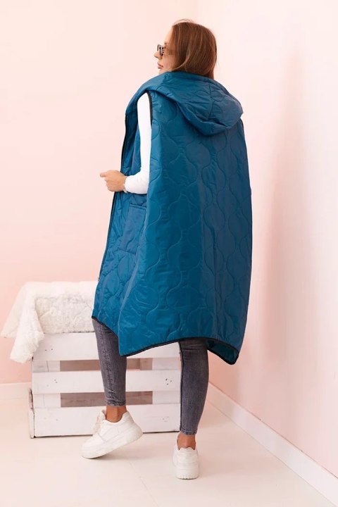 Kamizelka damska pikowana Plus Size z kapturem zapinana na zamek morska Kamizelka damska pikowana Plus Size z kapturem zapinana na zamek morska