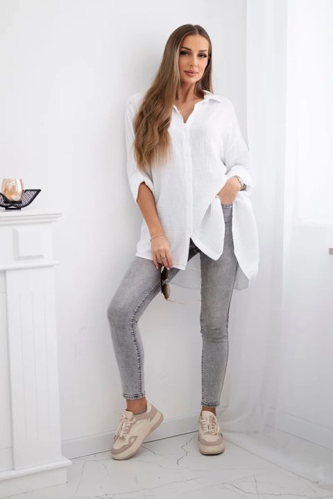 Koszula bawełniana muślinowa Plus Size biała uniwersalny Koszula bawełniana muślinowa Plus Size biała uniwersalny