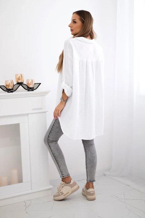 Koszula bawełniana muślinowa Plus Size biała uniwersalny Koszula bawełniana muślinowa Plus Size biała uniwersalny