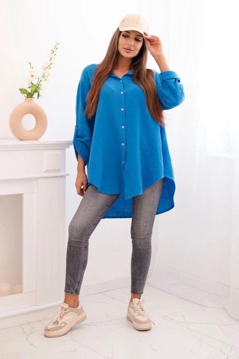 Koszula bawełniana muślinowa Plus Size turkusowa uniwersalny Koszula bawełniana muślinowa Plus Size turkusowa uniwersalny
