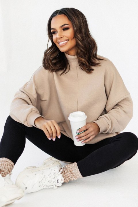 Beżowa bluza Simple ze stójką i przeszyciami - Rozmiar XS/S Beżowa bluza Simple ze stójką i przeszyciami - Rozmiar XS/S