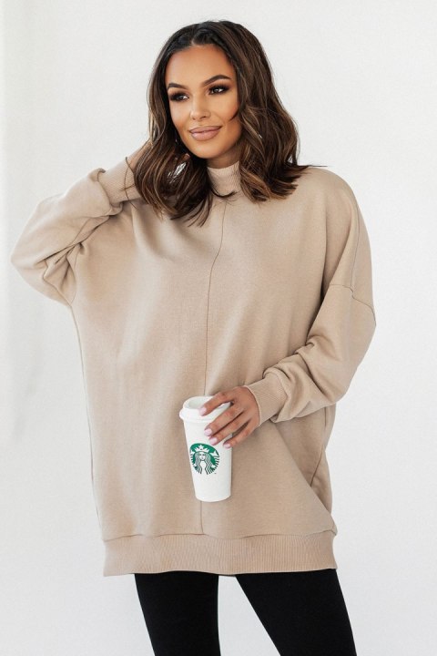 Beżowa bluza Simple ze stójką i przeszyciami - Rozmiar XS/S Beżowa bluza Simple ze stójką i przeszyciami - Rozmiar XS/S