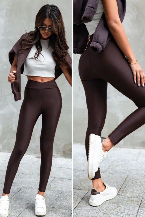 Czekoladowe elastyczne legginsy push-up Wish - Rozmiar 48 Czekoladowe elastyczne legginsy push-up Wish - Rozmiar 48