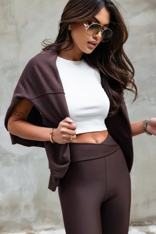 Czekoladowe elastyczne legginsy push-up Wish - Rozmiar 50