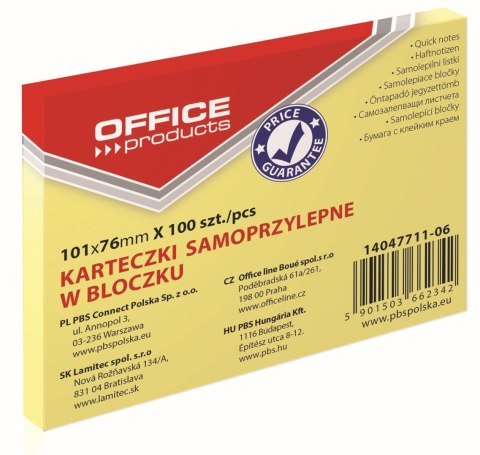Notes samoprzylepny (karteczki) Office Products żółty jasny 100k [mm:] 101x76 (14047711-06)
