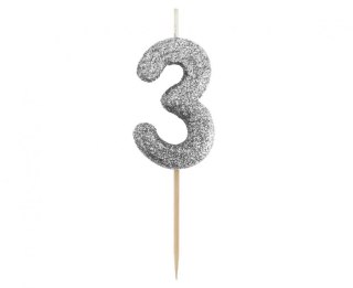 Świeczka urodzinowa Godan piker cyferka 3, brokatowa czarna, 11x3.5 cm (BH-SPC3)