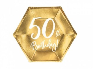 Talerz jednorazowy Partydeco złoty 50 urodziny papier śr. 200mm 6 szt (TPP73-50-019M)