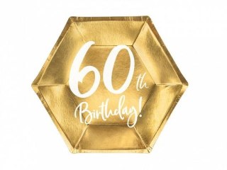 Talerz jednorazowy Partydeco złoty 60 urodziny papier śr. 200mm 6 szt (TPP73-60-019M)