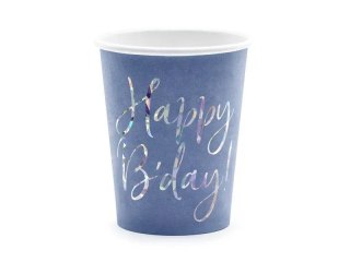 Kubek jednorazowy Partydeco Happy Bday!, granatowy papier 220ml (KPP63-074-EU1)