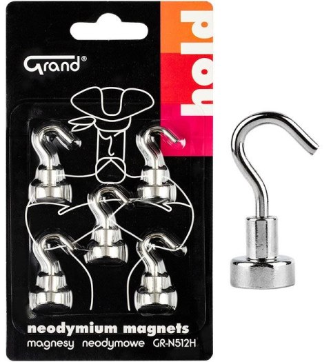 Magnes Grand neodymowy z haczykiem Srebrny śr. 12mm (130-1966) 5 sztuk