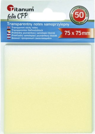 Notes samoprzylepny (karteczki) Titanum transparentne, z polipropylenu 75x75 50k [mm:] 75x75