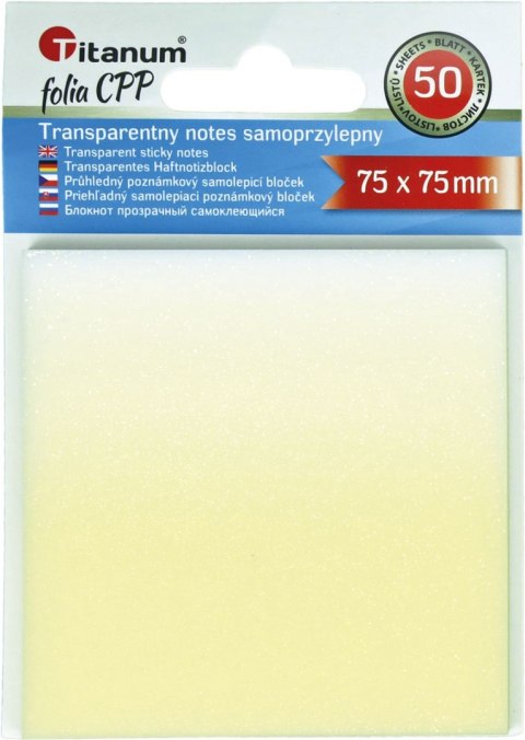 Notes samoprzylepny (karteczki) Titanum transparentne, z polipropylenu 75x75 50k [mm:] 75x75