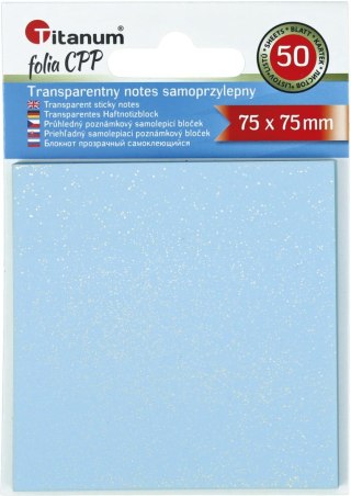 Notes samoprzylepny (karteczki) Titanum transparentne, z polipropylenu 75x75 niebieski 50k [mm:] 75x75