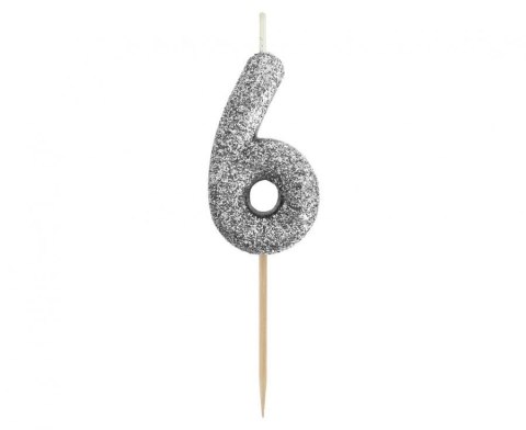 Świeczka urodzinowa Godan piker cyferka 6, brokatowa czarna, 11x3.5 cm (BH-SPC6) Świeczka urodzinowa Godan piker cyferka 6, brokatowa czarna, 11x3.5 cm (BH-SPC6)