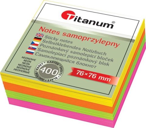 Notes samoprzylepny (karteczki) Titanum mix fluo 400k [mm:] 76x76 (YGSF-02)
