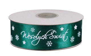 Wstążka Titanum Craft-Fun Series satynowa satynowa z nadrukiem Wesołych Świąt 25 zielony ciemny (25/25YGREEN)
