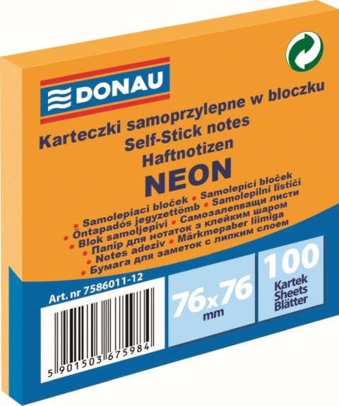 Notes samoprzylepny (karteczki) Donau Neon pomarańczowy 100k [mm:] 76x76 (7586011-12)