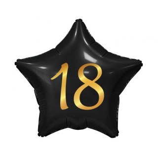 Balon foliowy Godan gwiazda czarna, nadruk złoty, 18 urodziny 19cal (FG-G18C)