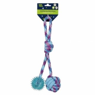 Gadżet Trik Roll Zabawka dla psa Szarpak 34 cm z piłką 2 stronny niebieski (560703)