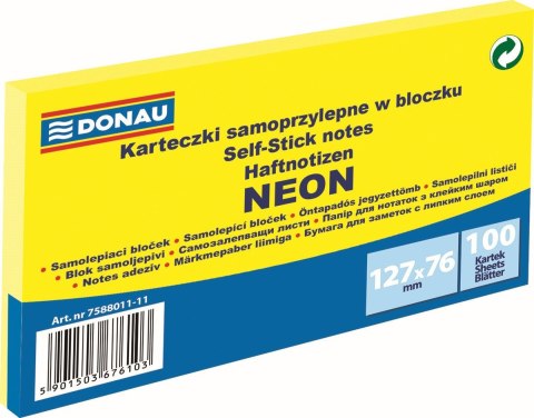 Notes samoprzylepny (karteczki) Donau Neon żółty 100k [mm:] 127x76 (7588011-11)