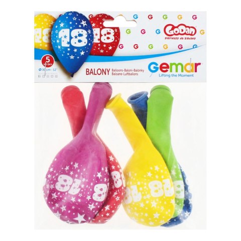 Balon gumowy Godan Z NADRUKIEM 5 szt mix 300mm 12cal (GS110/18) Balon gumowy Godan Z NADRUKIEM 5 szt mix 300mm 12cal (GS110/18)