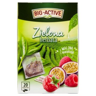 Herbata Big Active zielona malina z marakują 20 saszetek