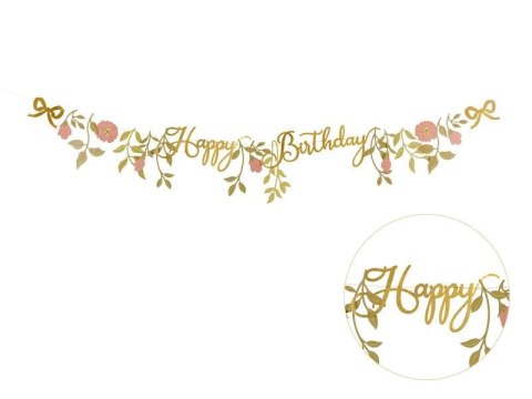 Baner Partydeco Happy Birthday Kwiaty, różowo-złoty, 1.3m (GRL127)