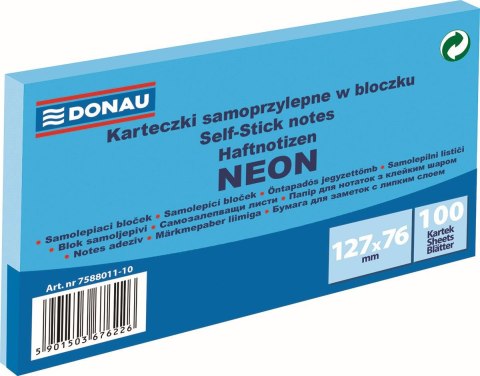 Notes samoprzylepny (karteczki) Donau Neon niebieski 100k [mm:] 127x76 (7588011-10)