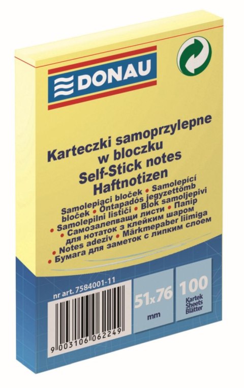 Notes samoprzylepny (karteczki) Donau żółta 100k [mm:] 51x76 (7584001)