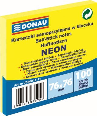 Notes samoprzylepny (karteczki) Donau Neon żółty 100k [mm:] 76x76 (7586011-11)