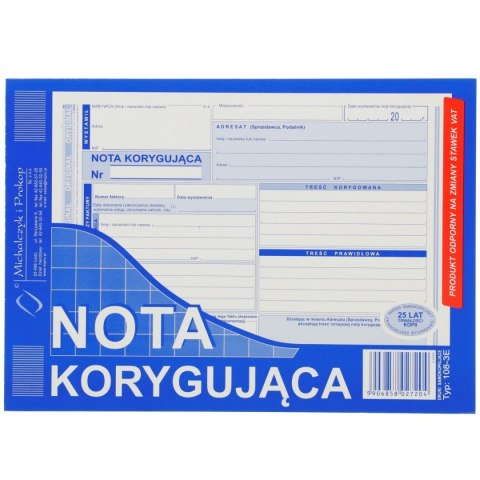 Druk offsetowy Michalczyk i Prokop nota korygująca VAT netto pełna A5 A5 80k. (108-3) Druk offsetowy Michalczyk i Prokop nota korygująca VAT netto pełna A5 A5 80k. (108-3)